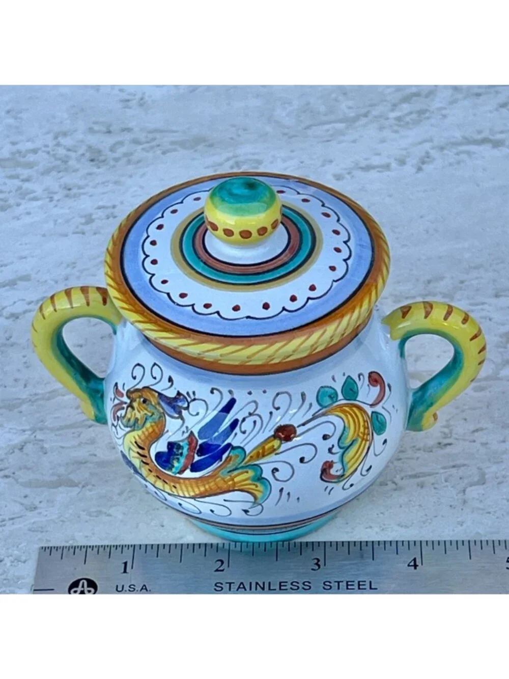Signed S. Gimignano Hand-Painted Italy Sugar Bowl Creamer Tray Raphaellesco